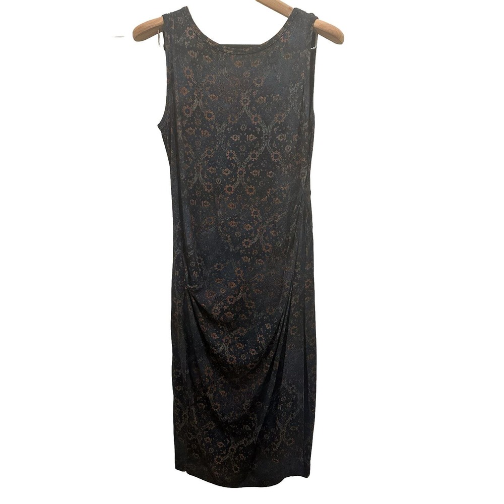 Peruvian Connection Dress Women’s Medium Blue Slit Flower Stretch Pima Cotton